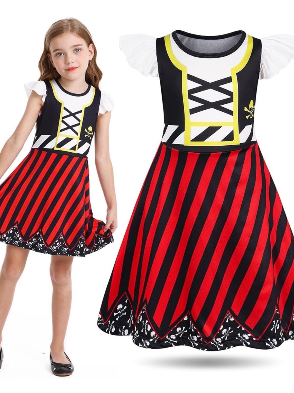 Kids toddler girl Black & Red Pirate Dress Costume